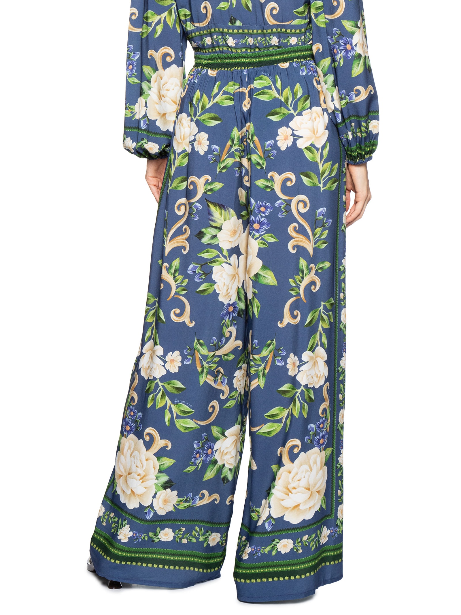 Calça Pantalona Flor Celeste E Azul Farm