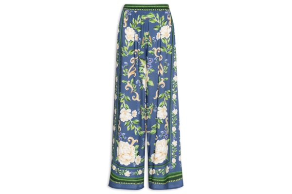 Calça Pantalona Flor Celeste E - Azul