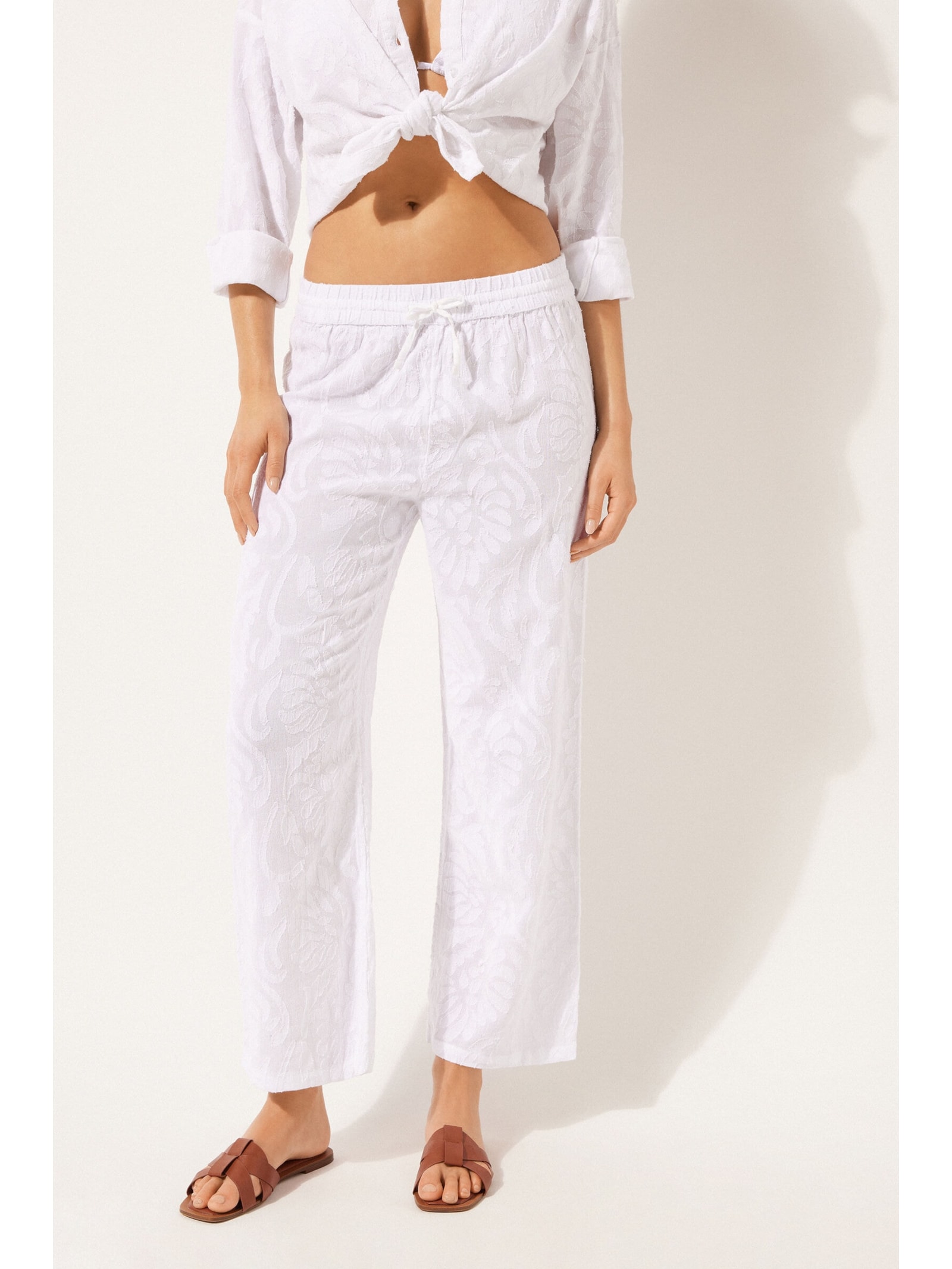 Calça Pantalona Jacquard Branco Calzedonia