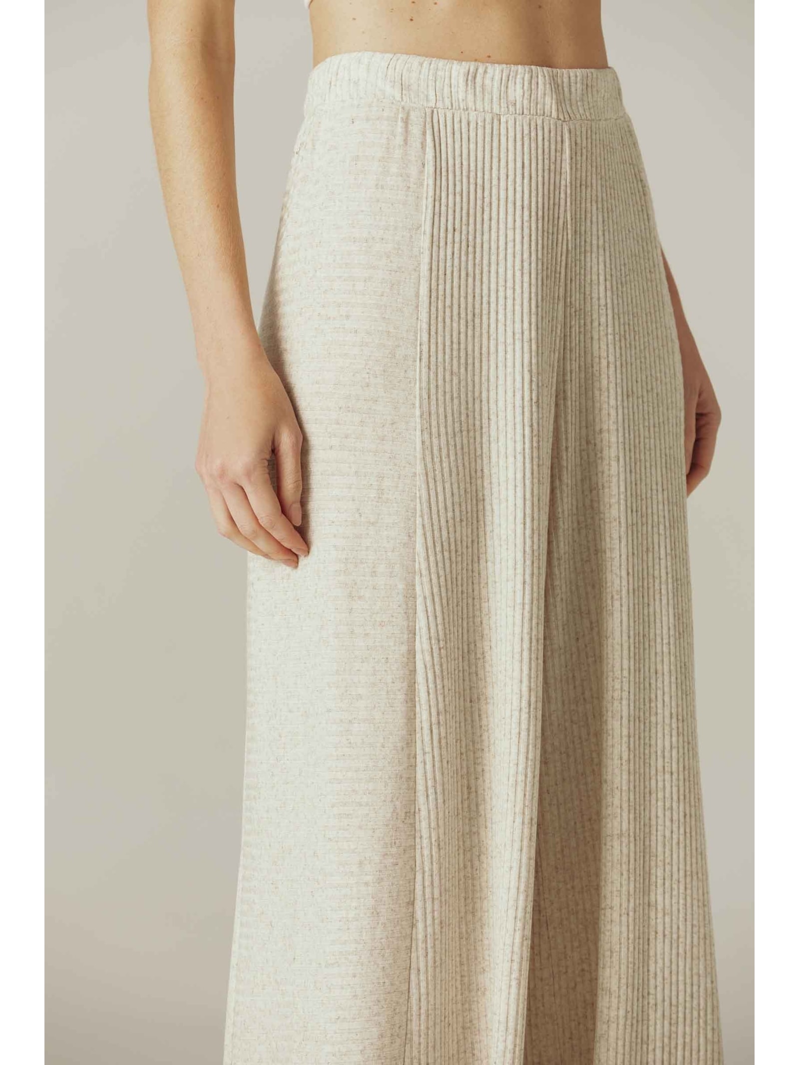 Calça Pantalona Mescla Bege Modal Simone Yogini