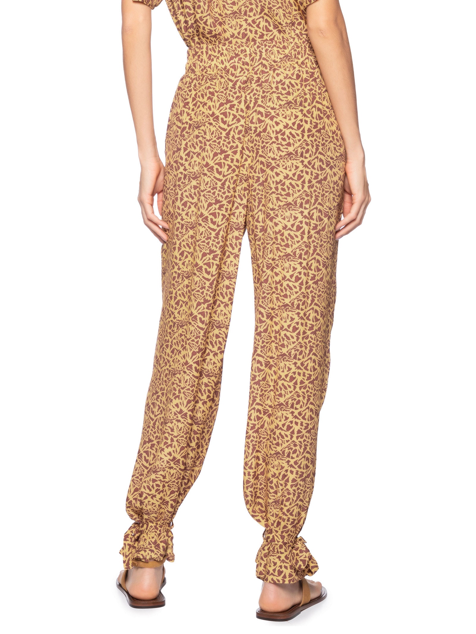 Calça Punho Amarração Estampada Marrom Animale