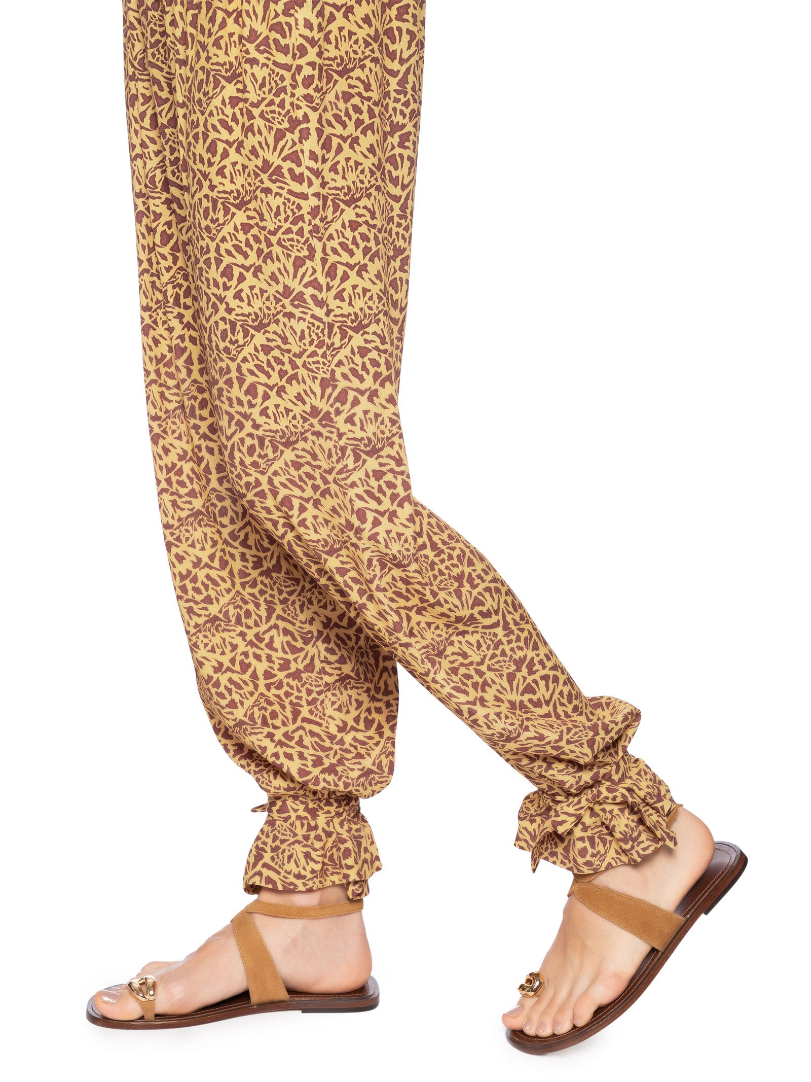 Calça Punho Amarração Estampada Marrom Animale