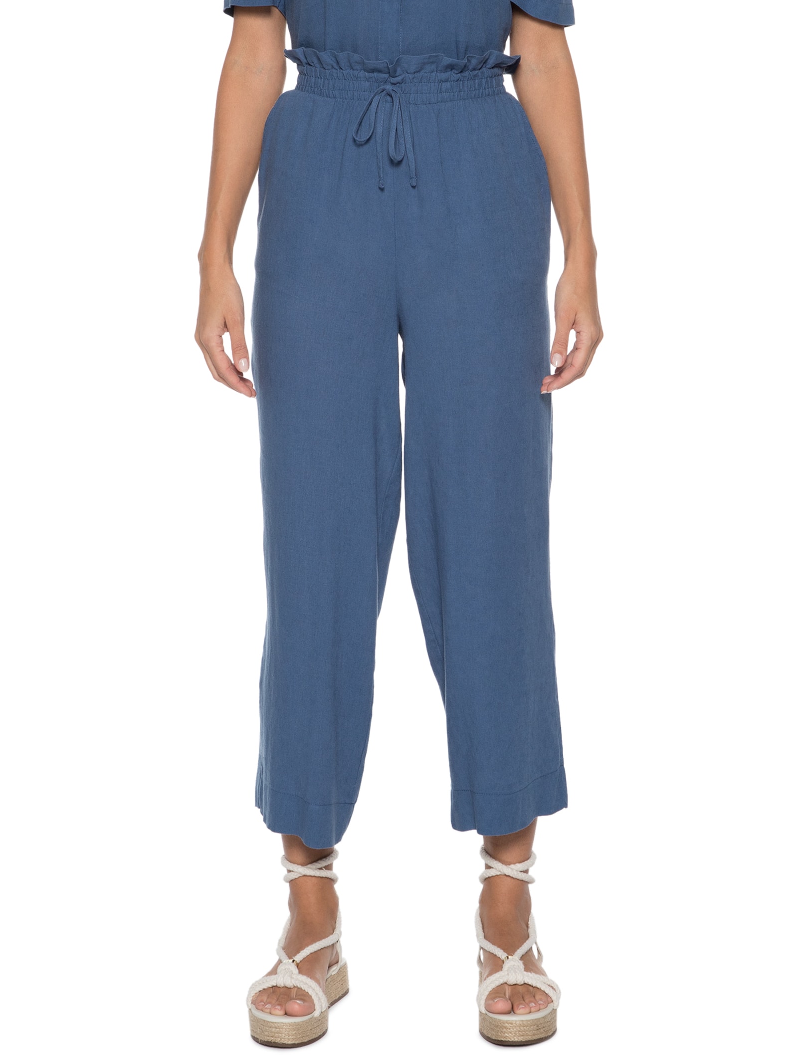 Calça Reta Cós Elástico Azul Basiq