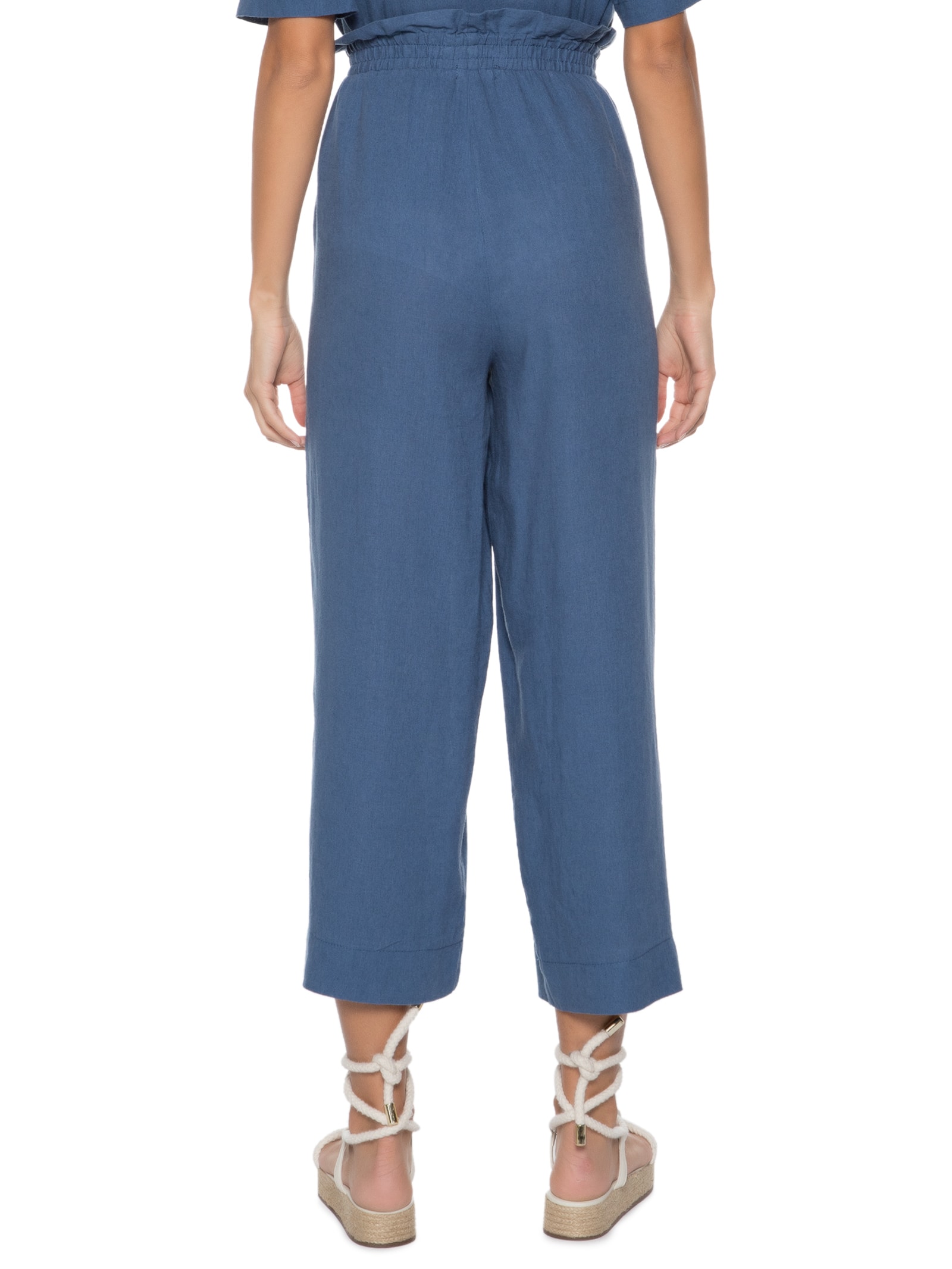 Calça Reta Cós Elástico Azul Basiq