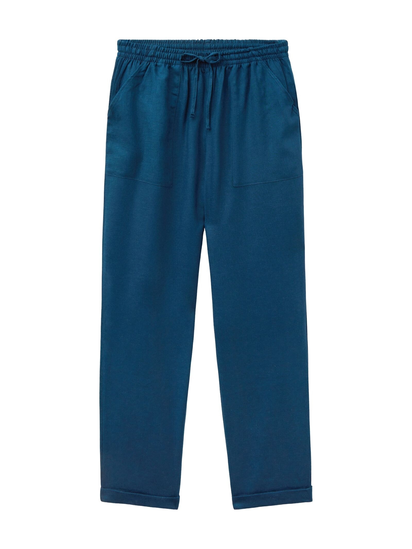 Calça Reta Em Linho e Viscose Azul Calzedonia