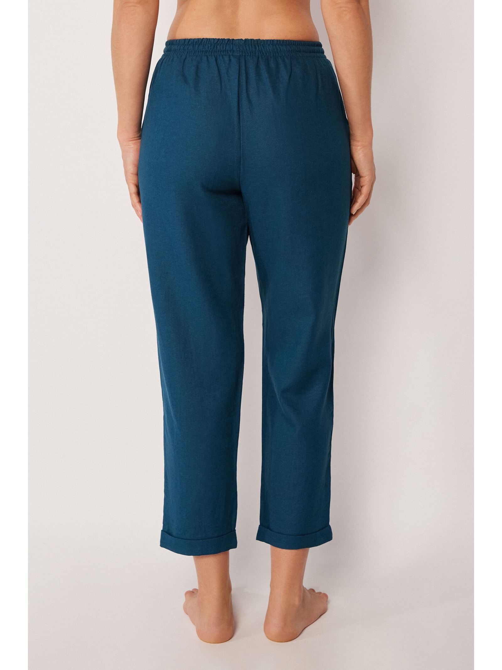 Calça Reta Em Linho e Viscose Azul Calzedonia