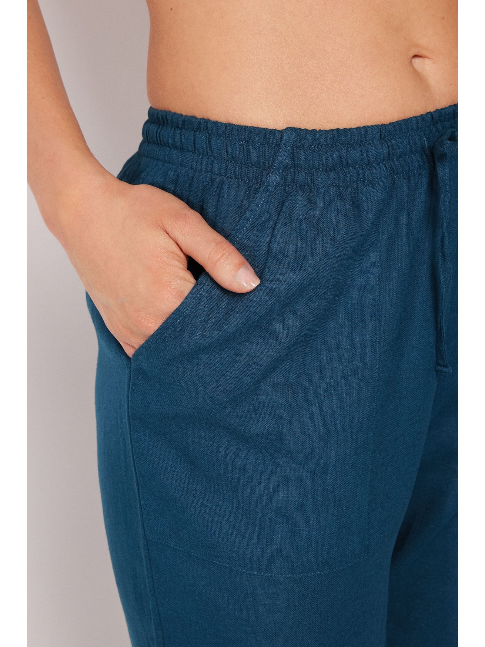 Calça Reta Em Linho e Viscose Azul Calzedonia