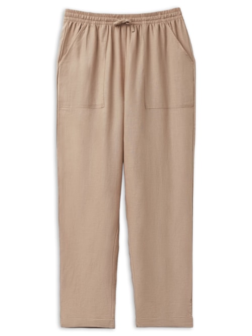 Calça Reta Em Linho e Viscose - Bege