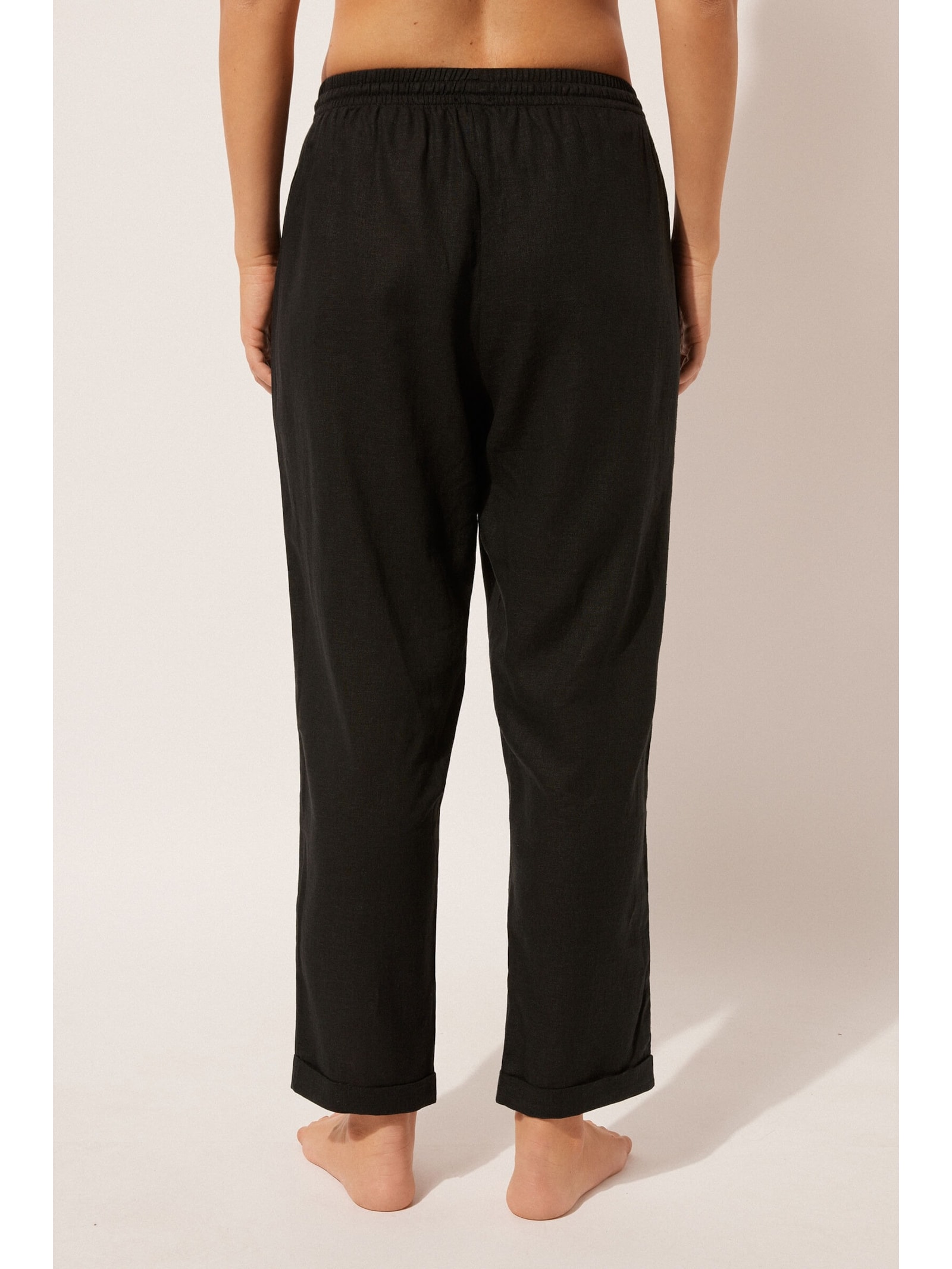 Calça Reta Em Linho e Viscose Preto Calzedonia