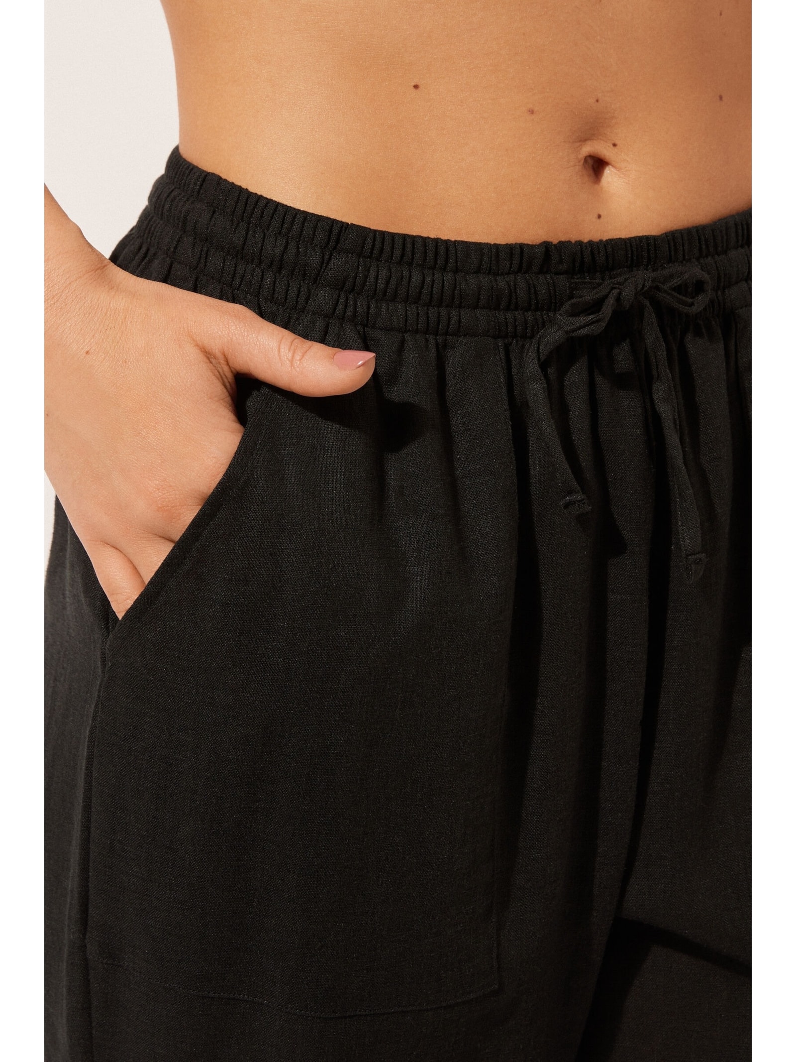 Calça Reta Em Linho e Viscose Preto Calzedonia