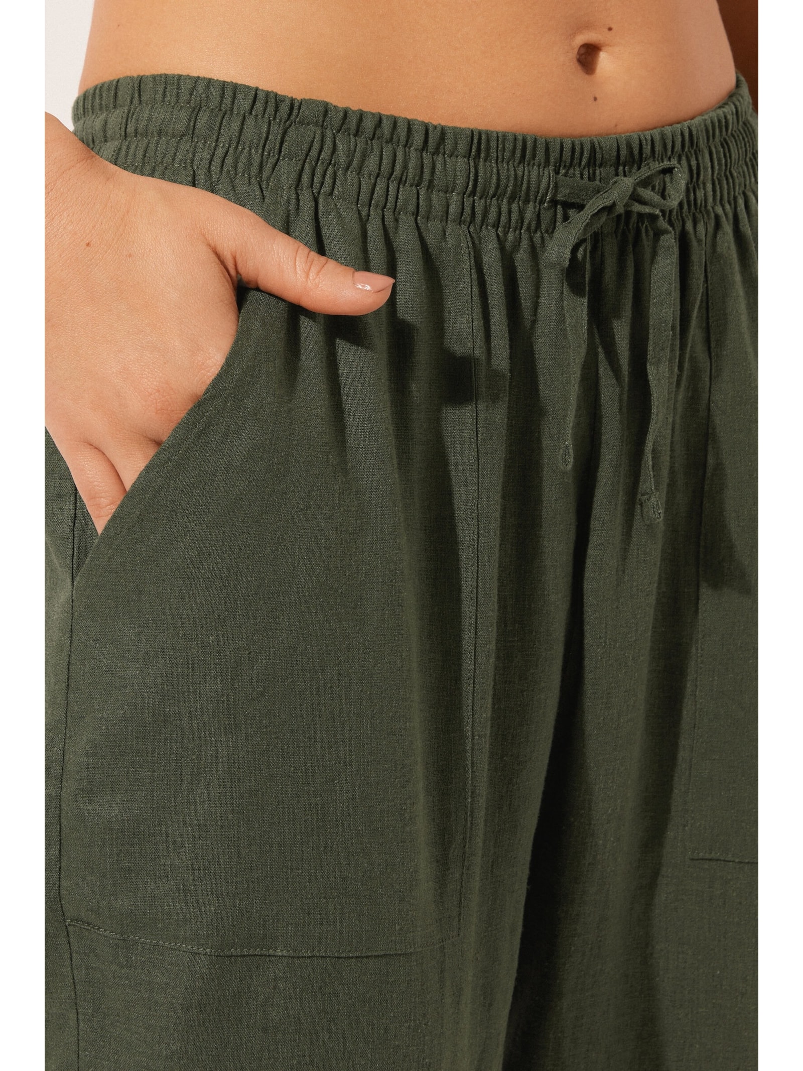Calça Reta Em Linho e Viscose Verde Calzedonia
