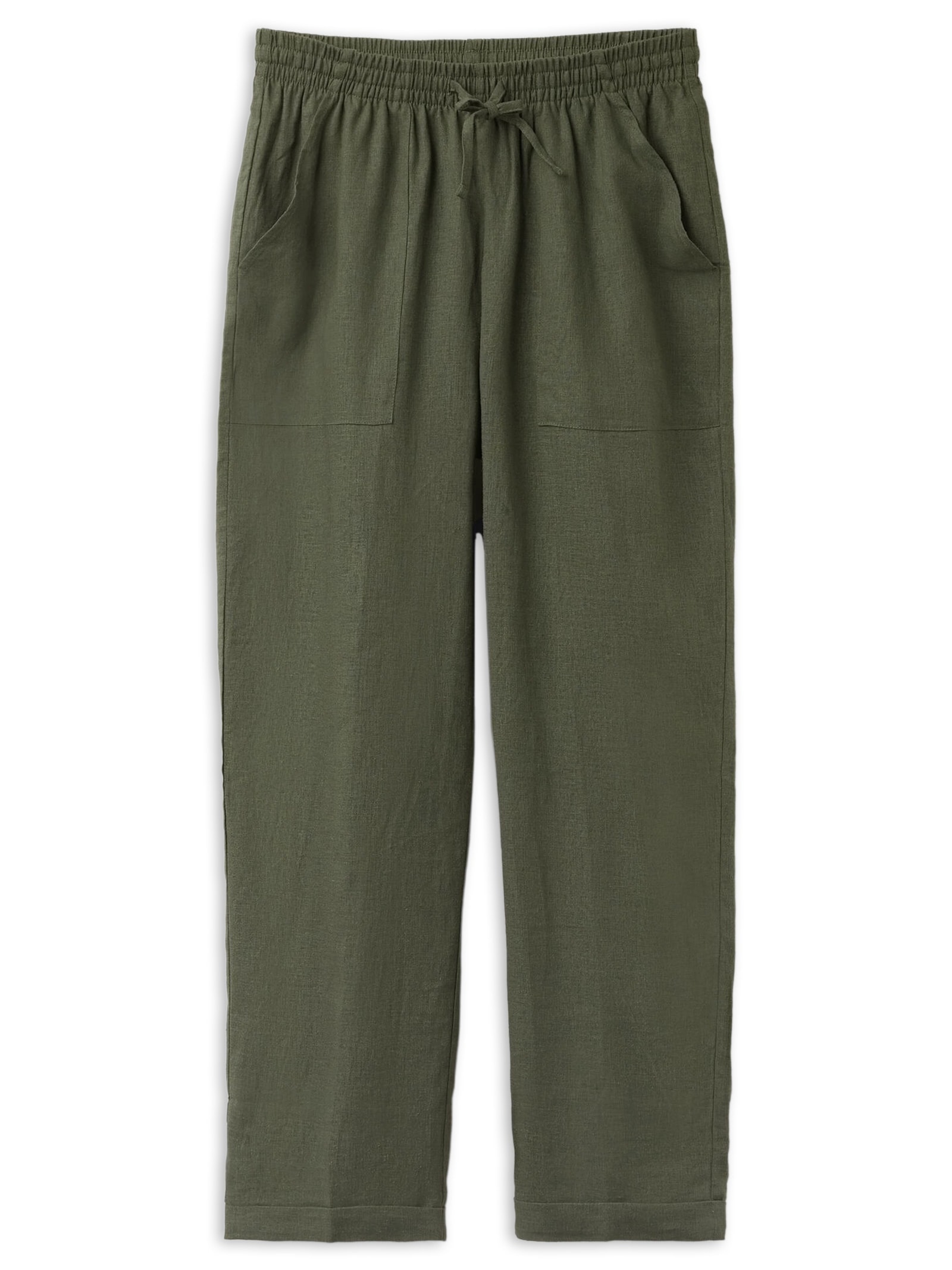 Calça Reta Em Linho e Viscose Verde Calzedonia