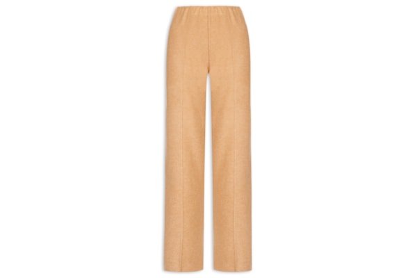 Calça Reta em Malha Tricot com Nervura Feminina - Bege