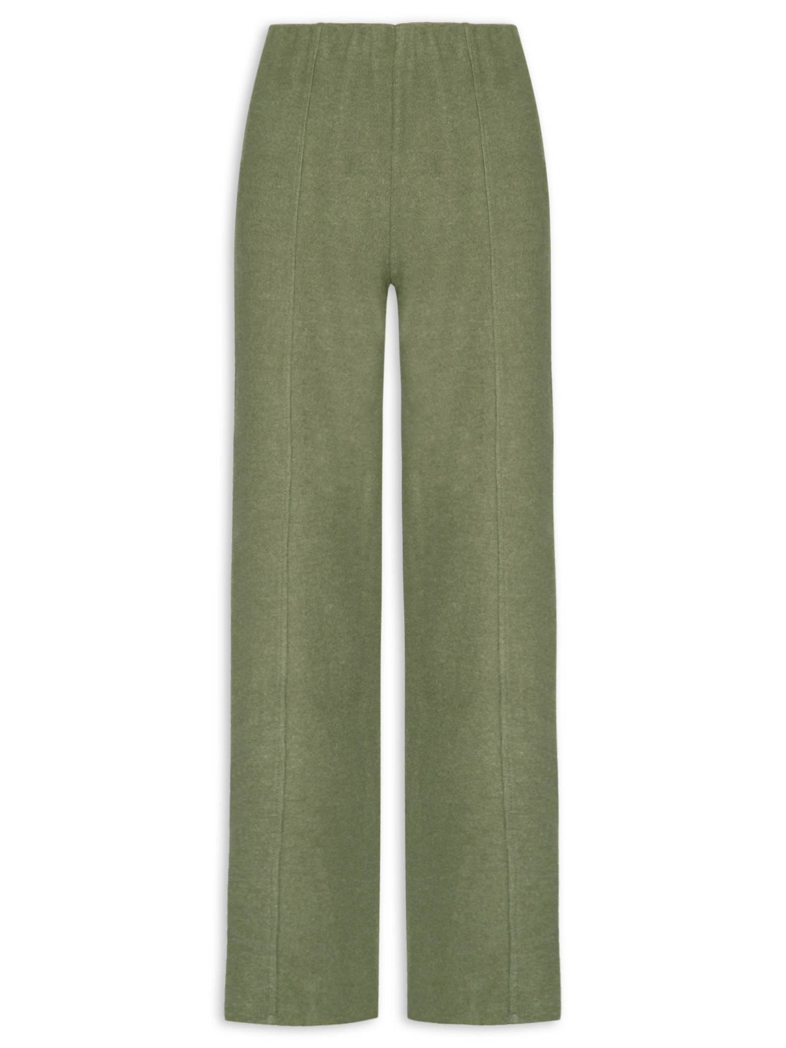 Calça Reta em Malha Tricot com Nervura Feminina Verde Basiq