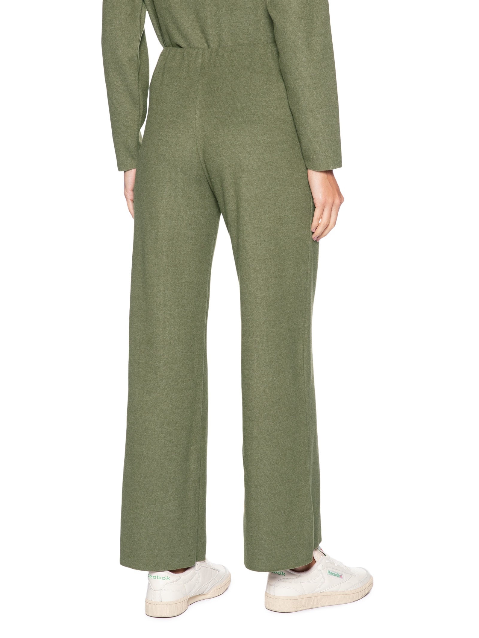 Calça Reta em Malha Tricot com Nervura Feminina Verde Basiq
