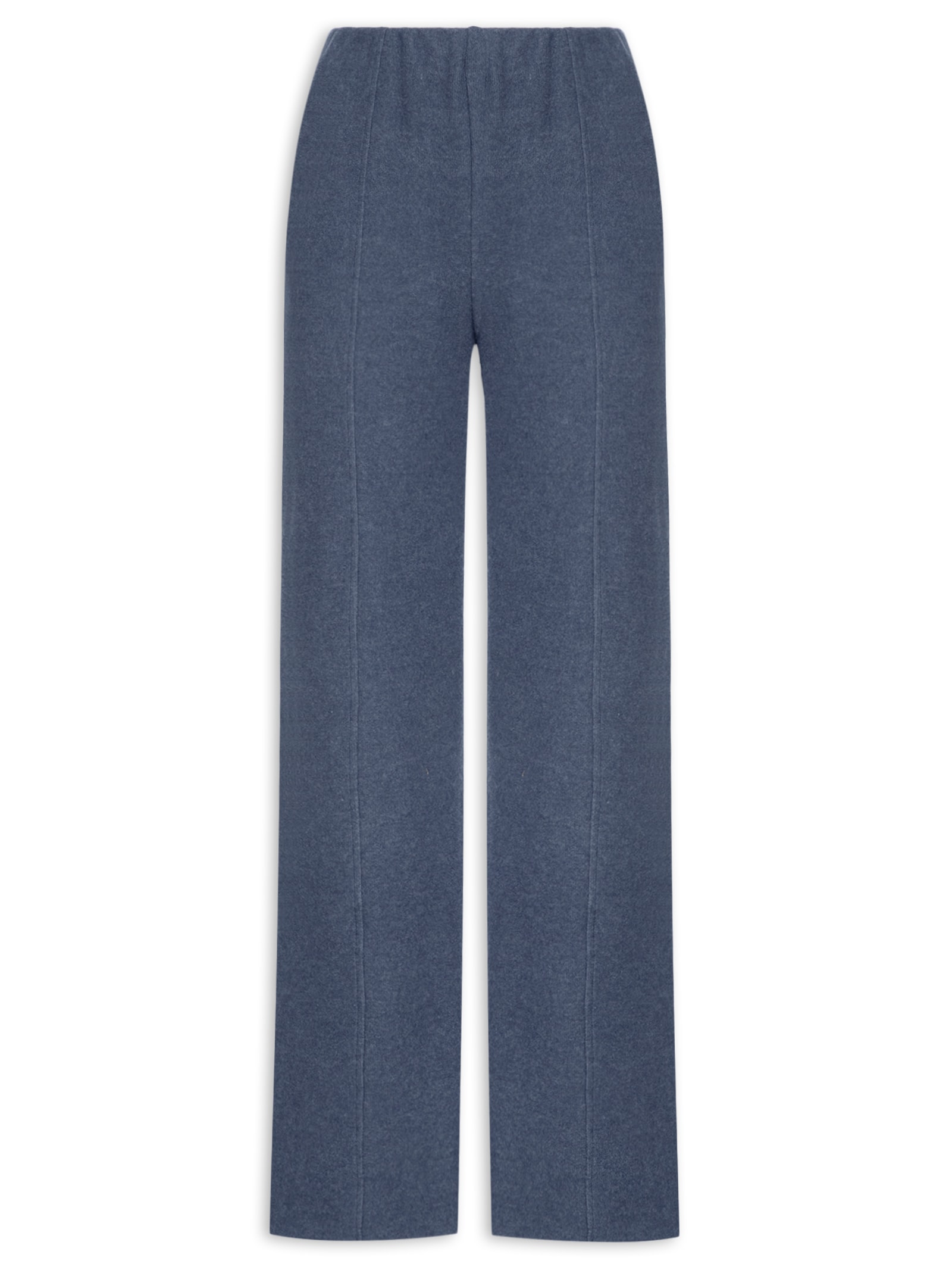 Calça Reta em Malha Tricot com Nervura Feminina – Azul Basiq
