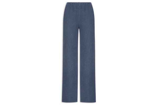 Calça Reta em Malha Tricot com Nervura Feminina – Azul