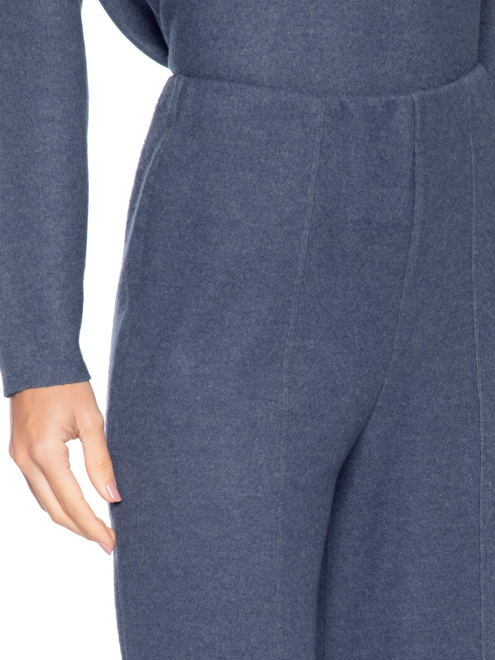 Calça Reta em Malha Tricot com Nervura Feminina – Azul Basiq