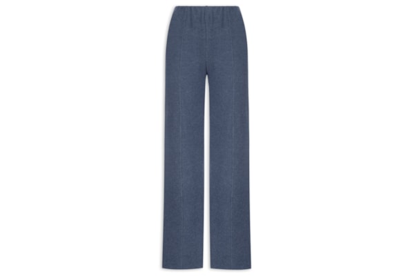 Calça Reta em Malha Tricot com Nervura Feminina – Azul