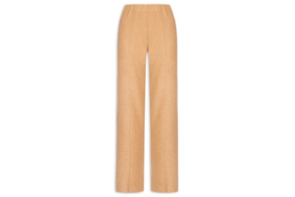 Calça Reta em Malha Tricot com Nervura Feminina – Bege