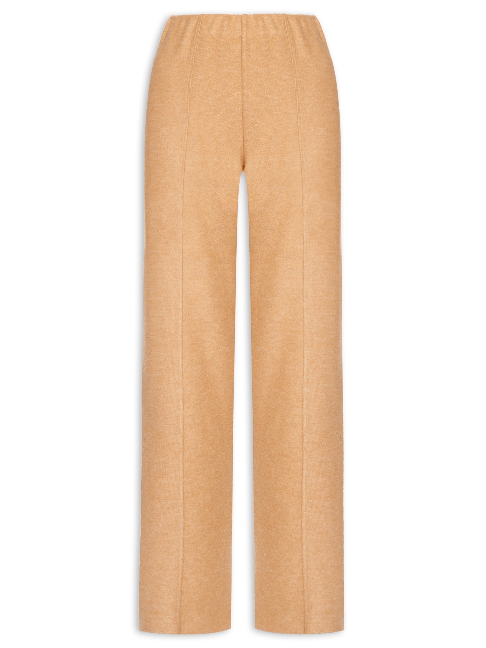 Calça Reta em Malha Tricot com Nervura Feminina – Bege Basiq