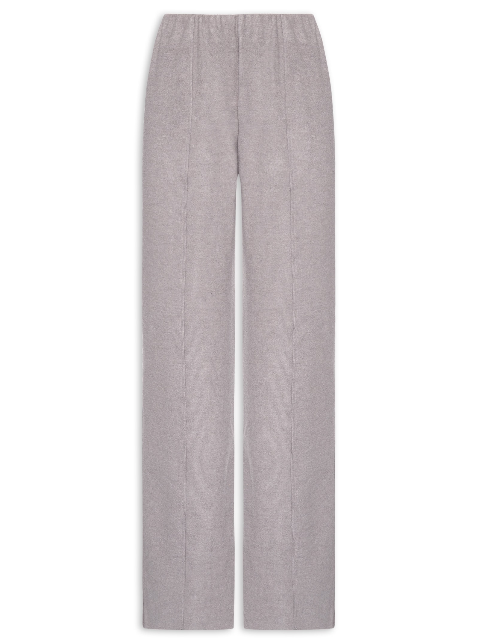Calça Reta em Malha Tricot com Nervura Feminina – Cinza Basiq