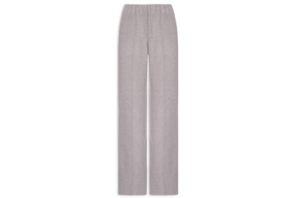 Calça Reta em Malha Tricot com Nervura Feminina – Cinza