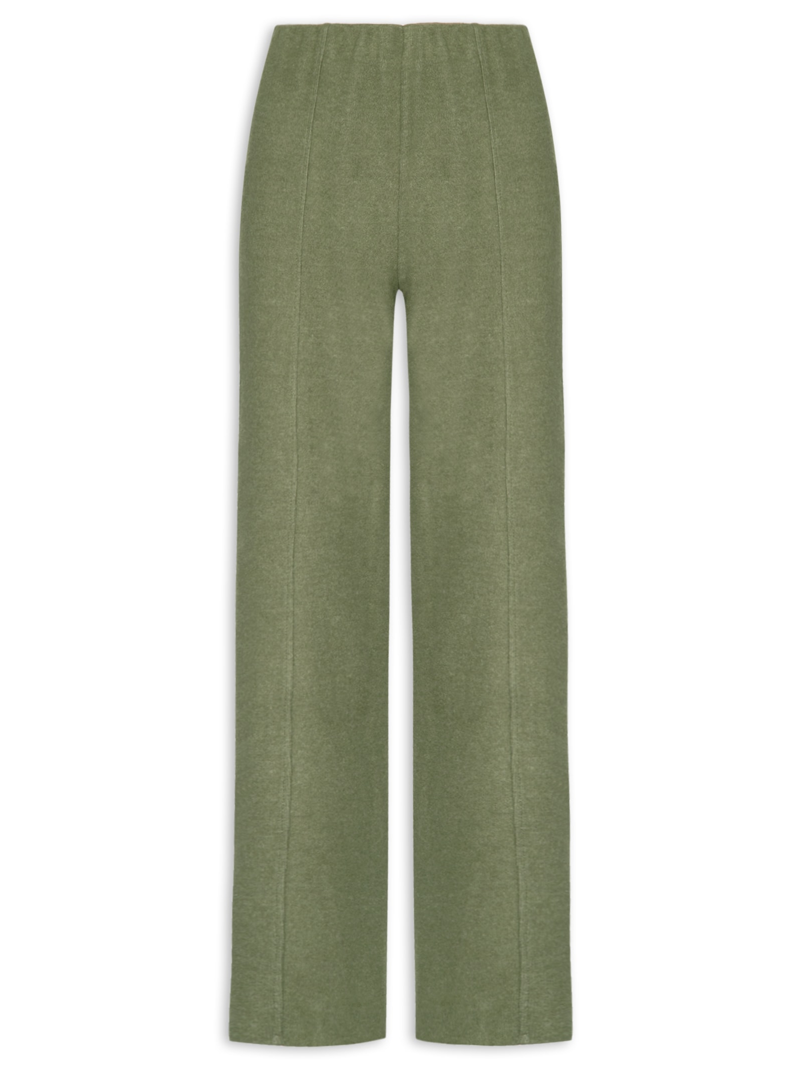 Calça Reta em Malha Tricot com Nervura Feminina – Verde Basiq