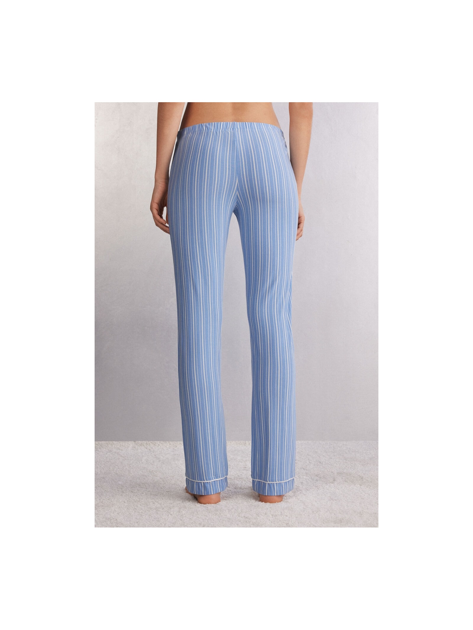 Calça Reta Em Modal Oxford Stripes Azul Intimissimi