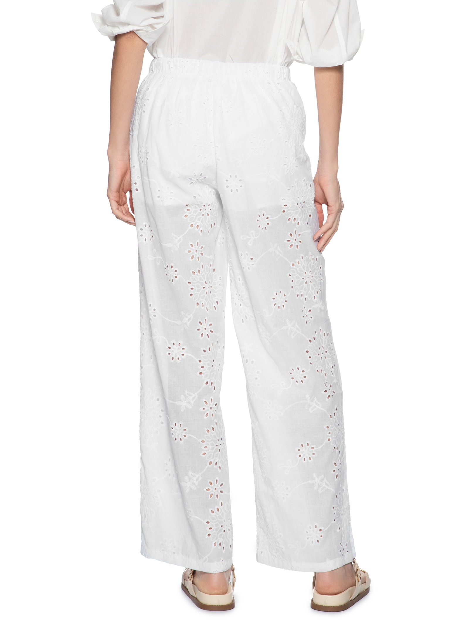 Calça Reta Feminina Em Laise Branco Market 33