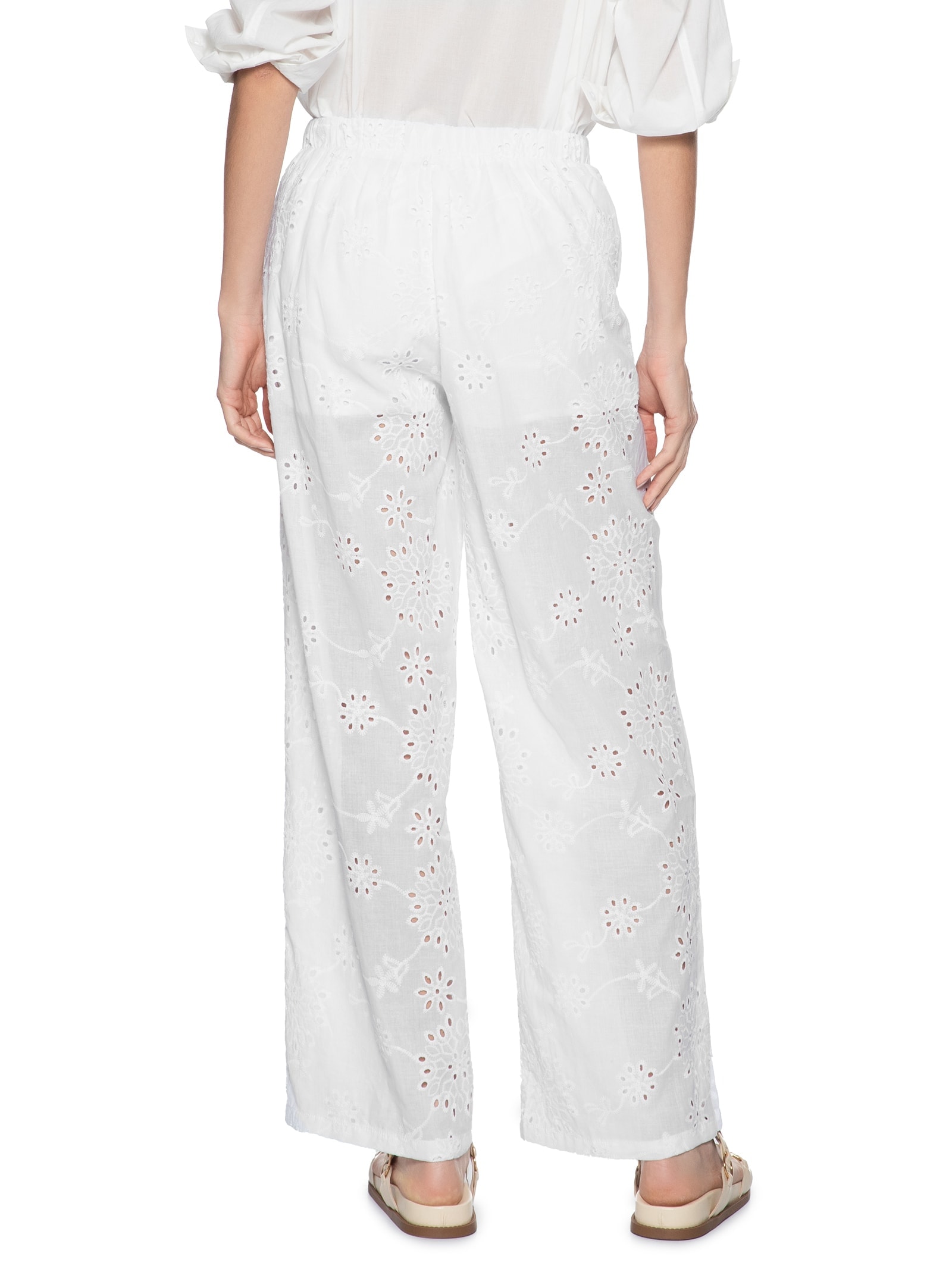 Calça Reta Feminina Em Laise Branco Market 33