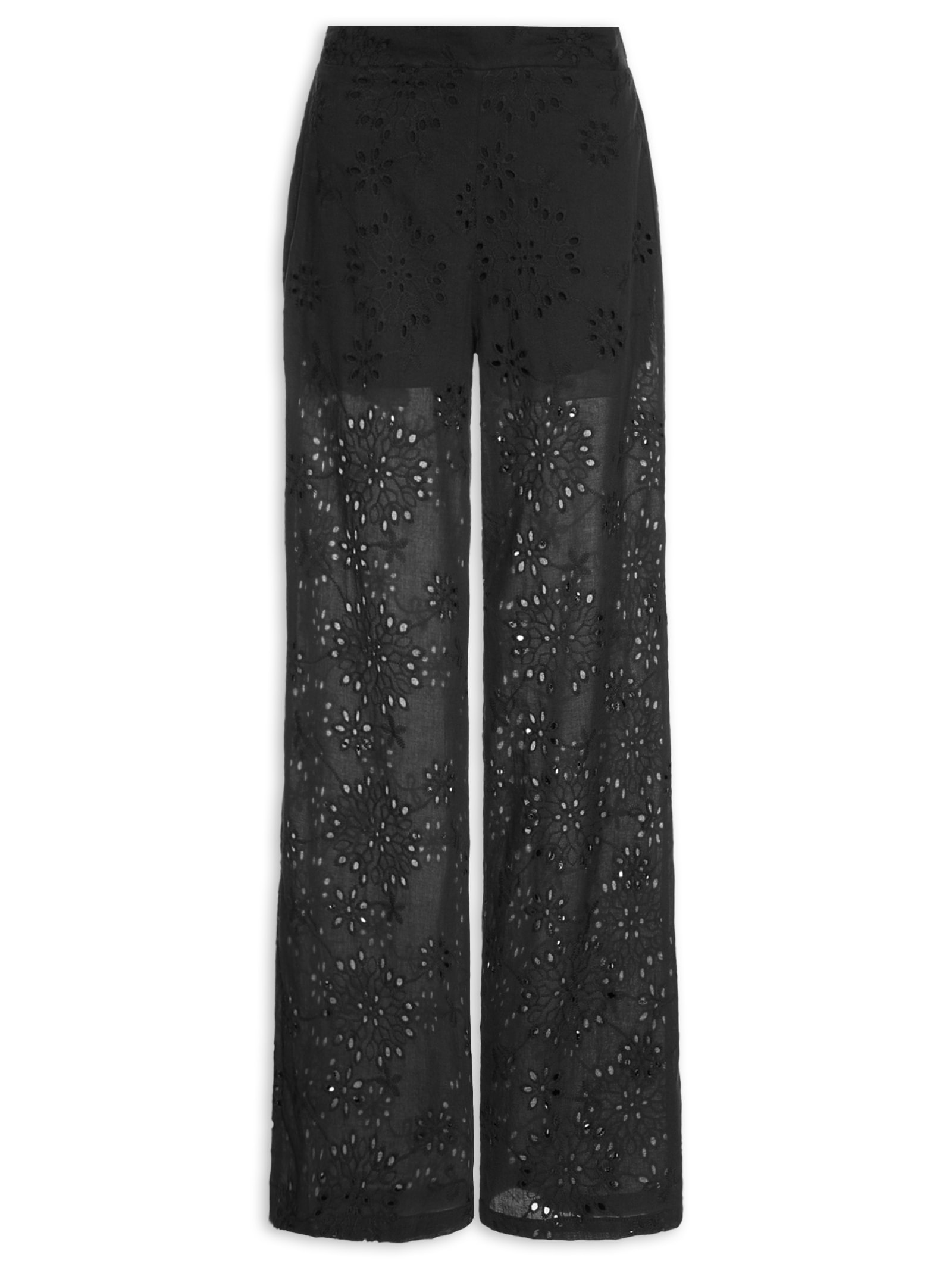 Calça Reta Feminina Em Laise Preto Market 33