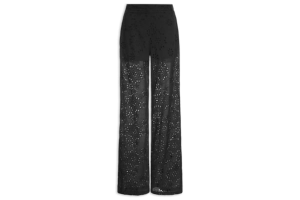 Calça Reta Feminina Em Laise - Preto