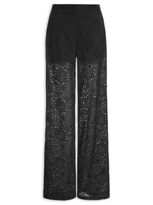 Calça Reta Feminina Em Laise – Preto