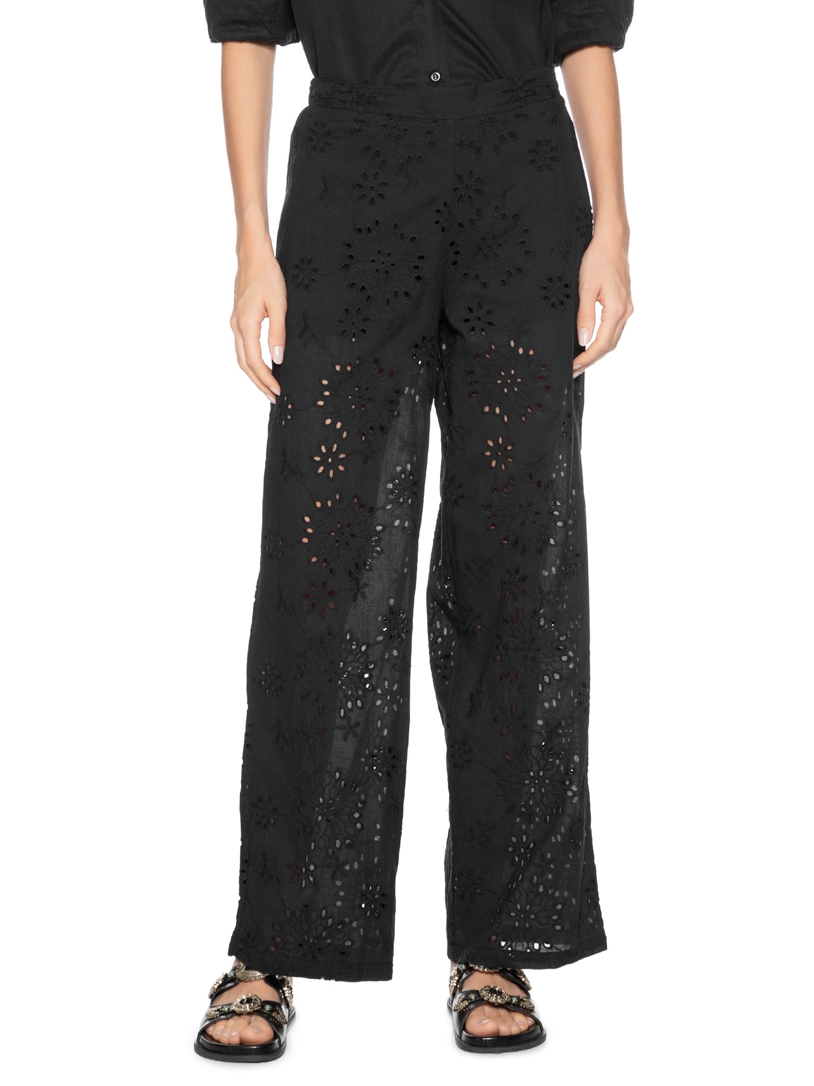 Calça Reta Feminina Em Laise Preto Market 33