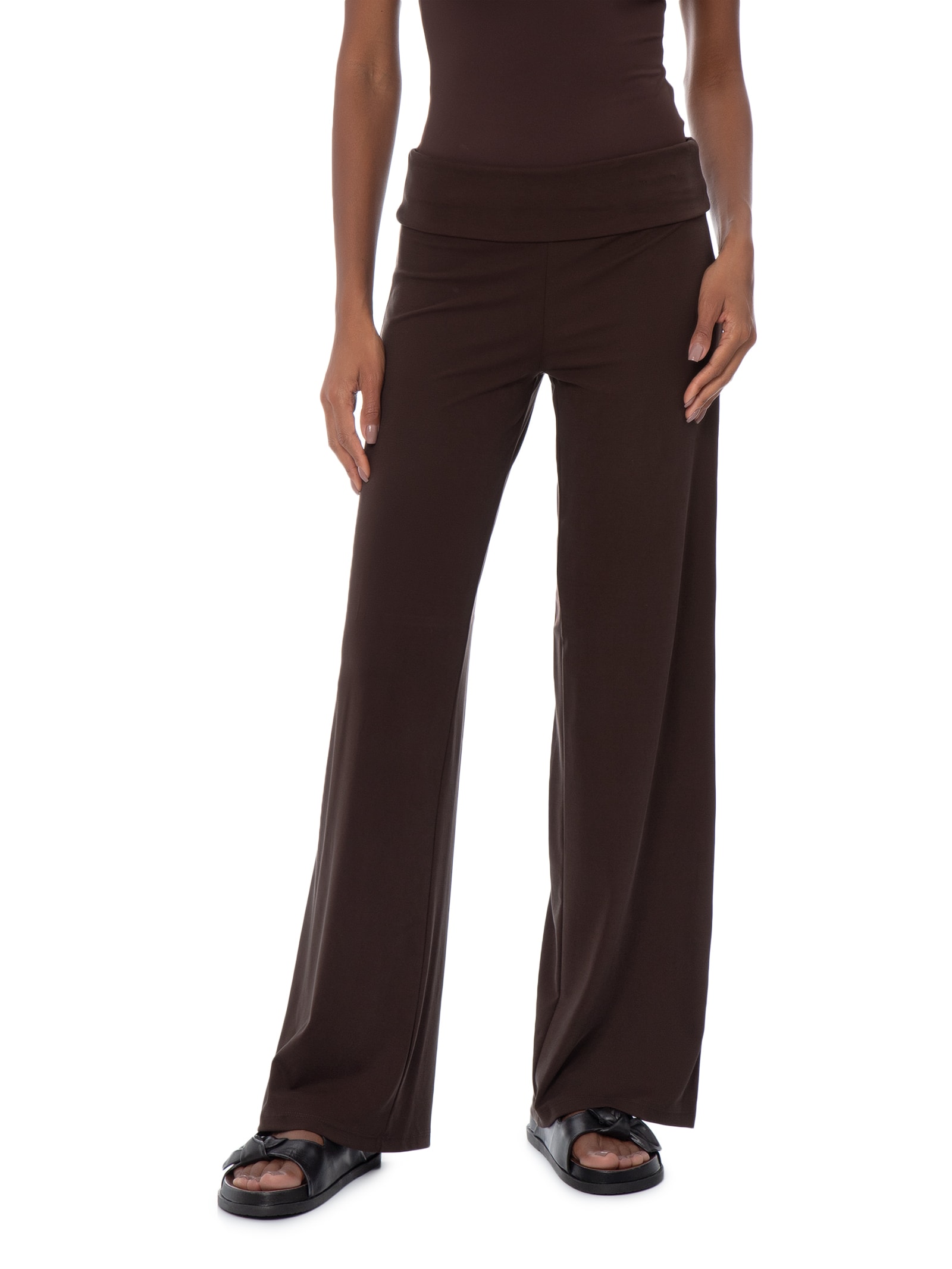 Calça Reta Feminina Honey Fold Over Marrom Cotton On