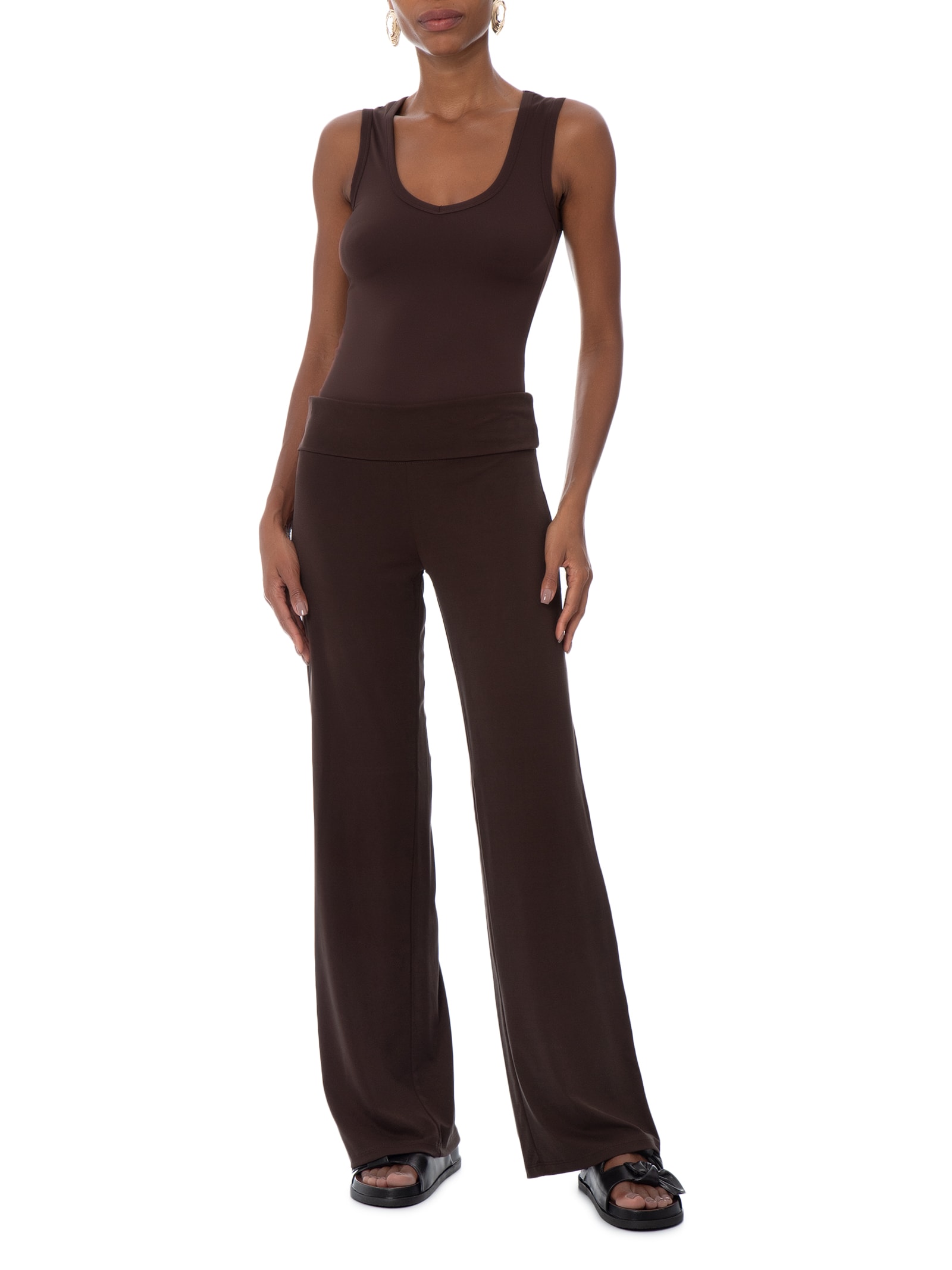 Calça Reta Feminina Honey Fold Over – Marrom Cotton On