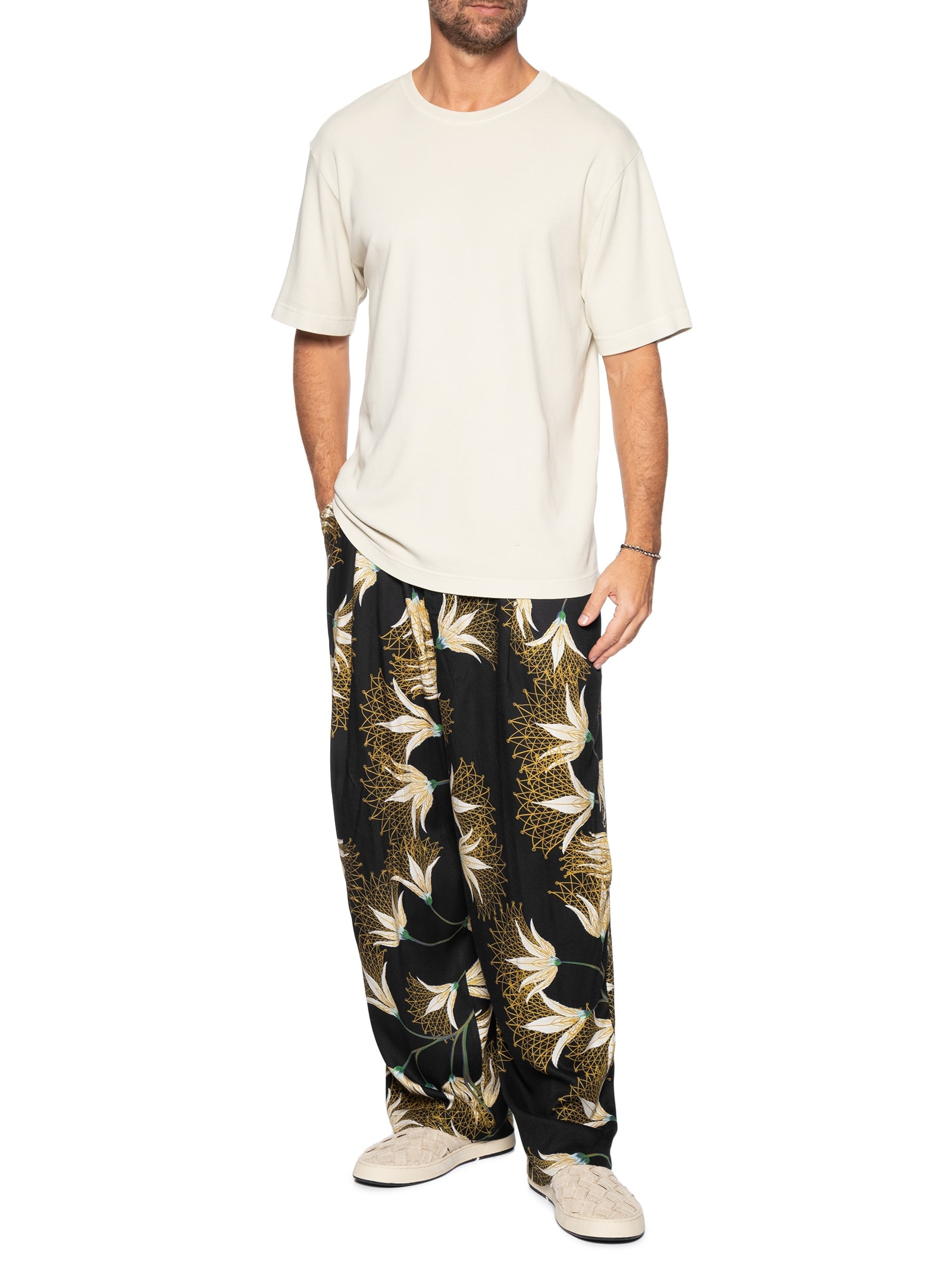 Calça Reta Masculina  Jazz Floral Trama – Preto Osklen