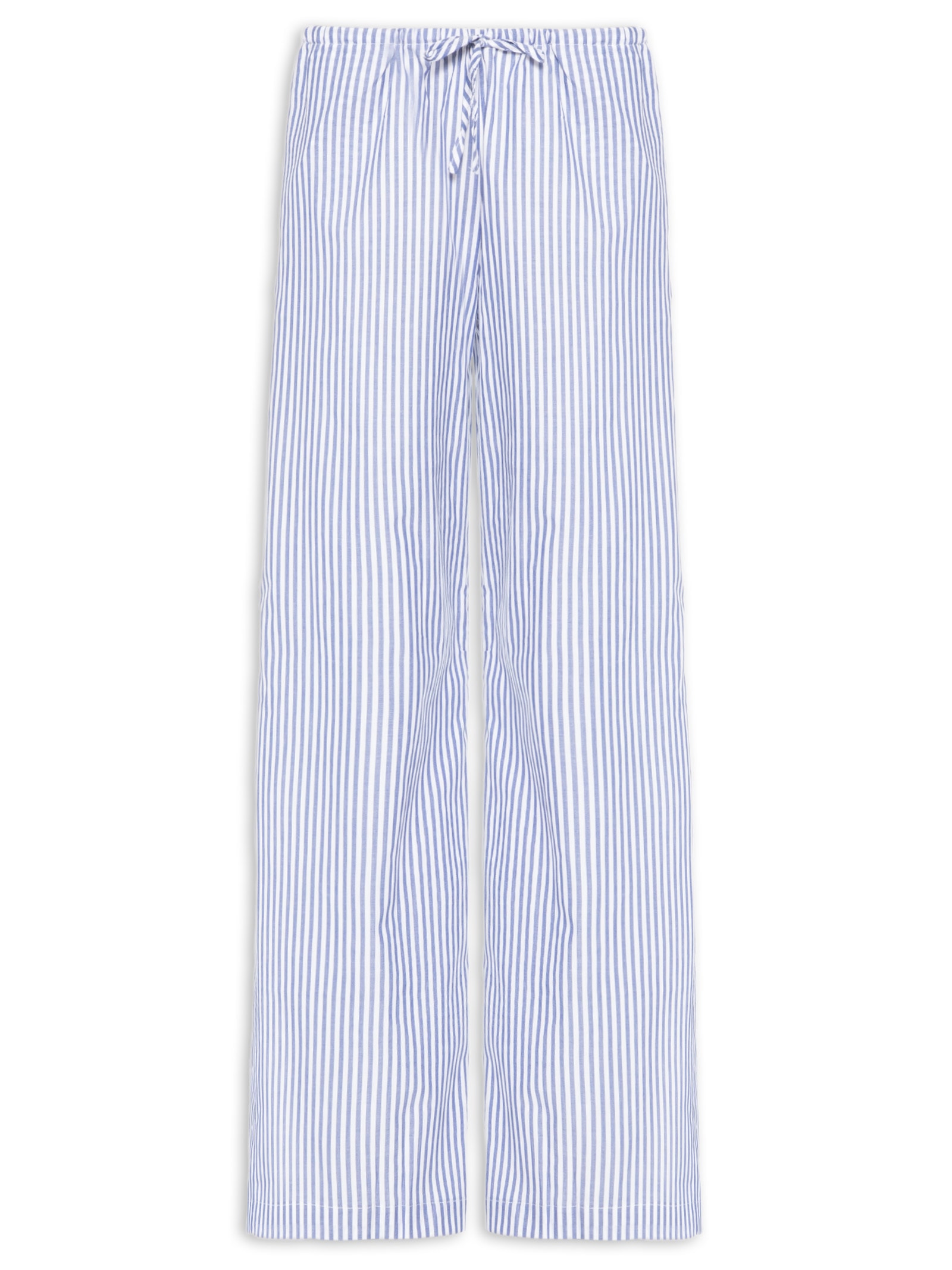 Calça Reta Tricoline Listras Feminina Azul Panô