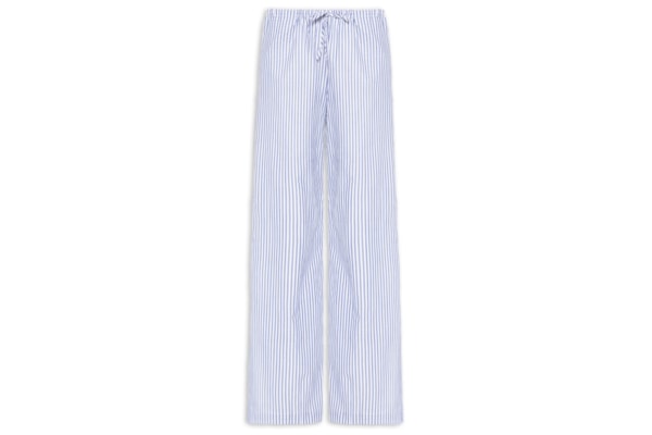 Calça Reta Tricoline Listras Feminina - Azul