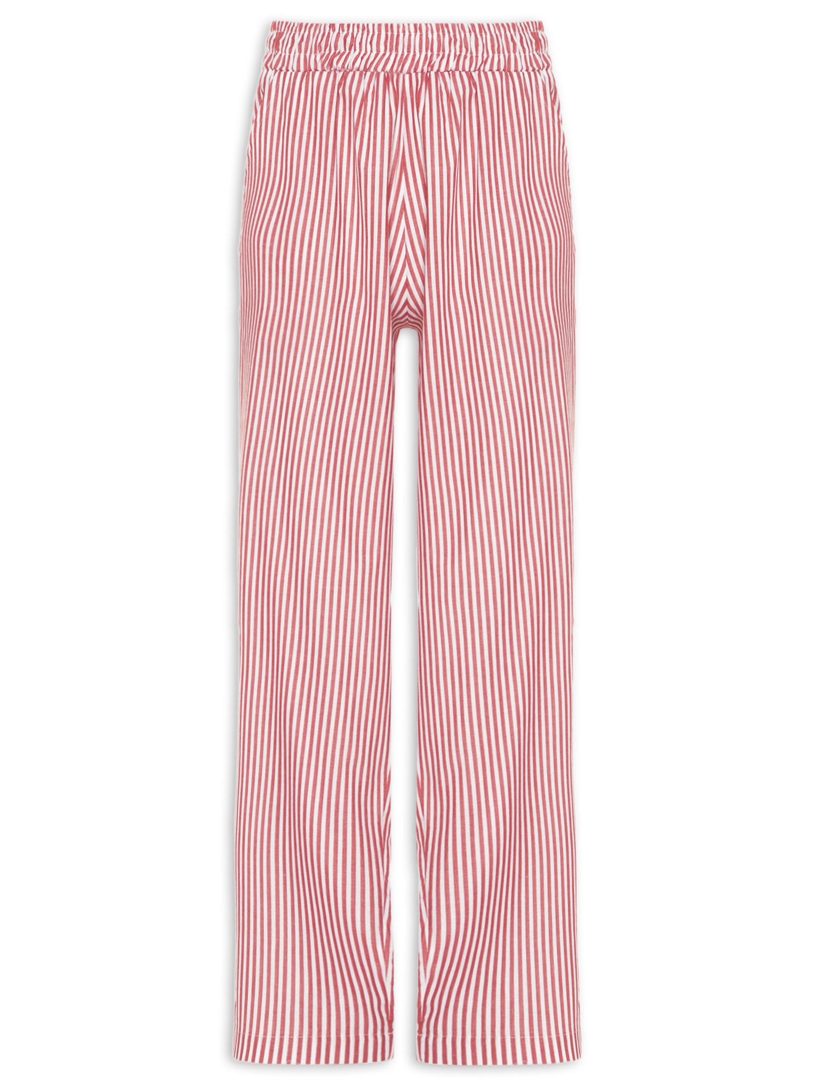 Calça Reta Tricoline Listras Feminina Vermelho Panô