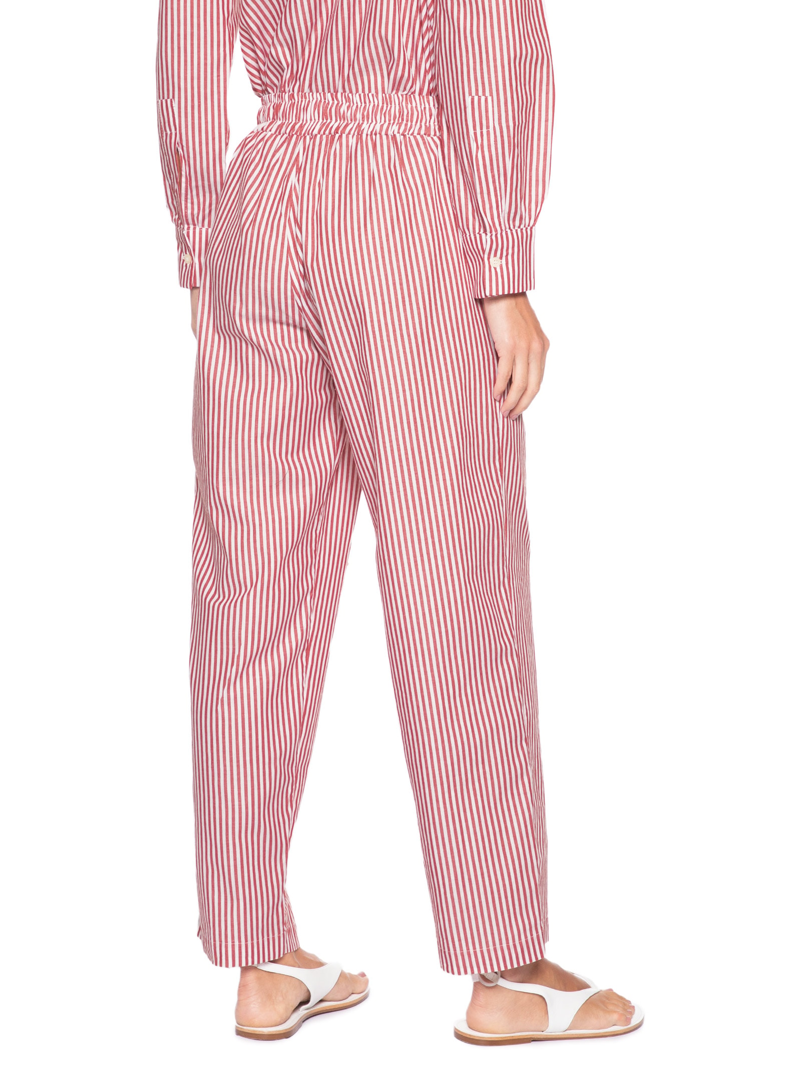 Calça Reta Tricoline Listras Feminina Vermelho Panô