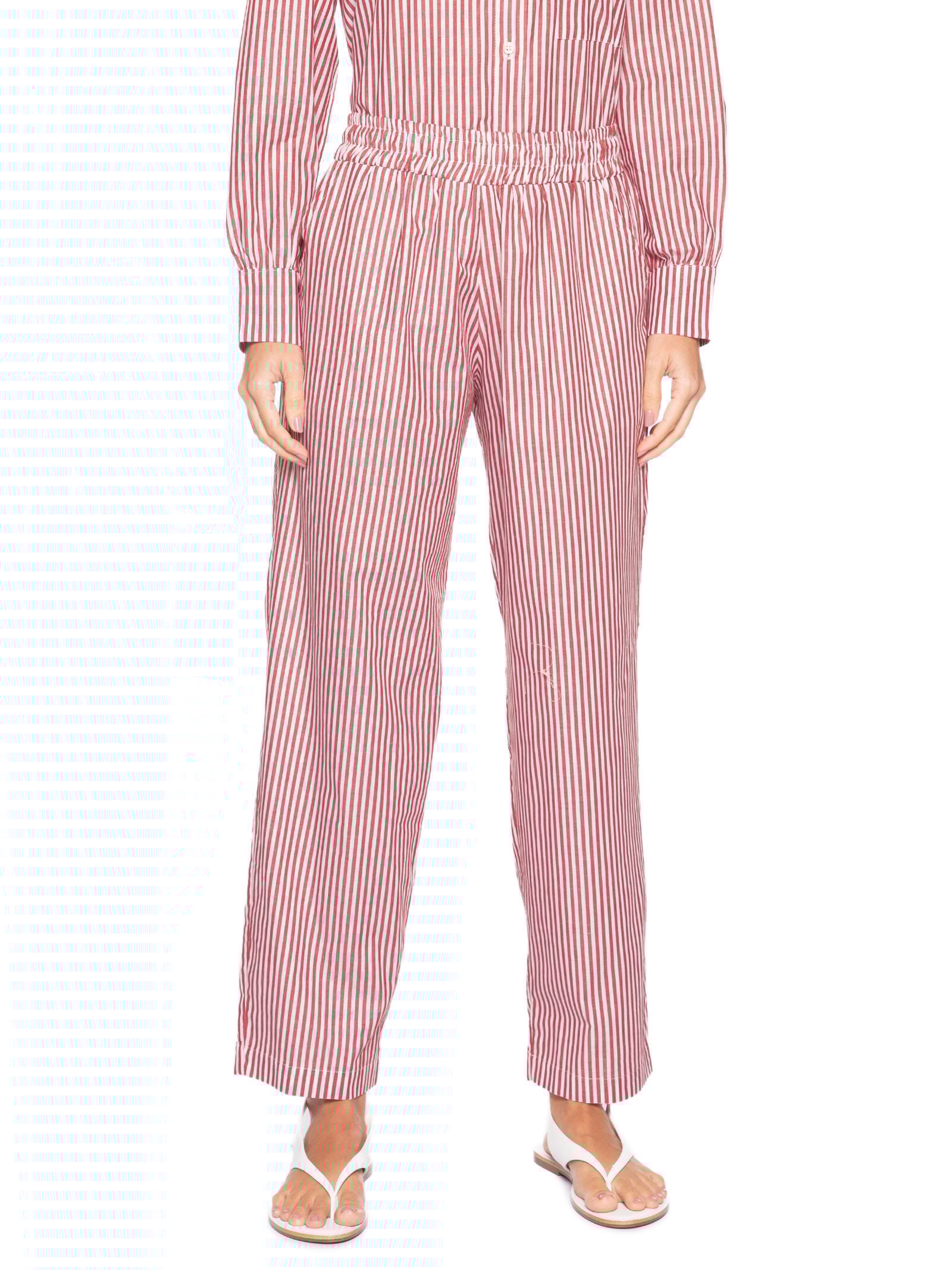 Calça Reta Tricoline Listras Feminina – Vermelho Panô