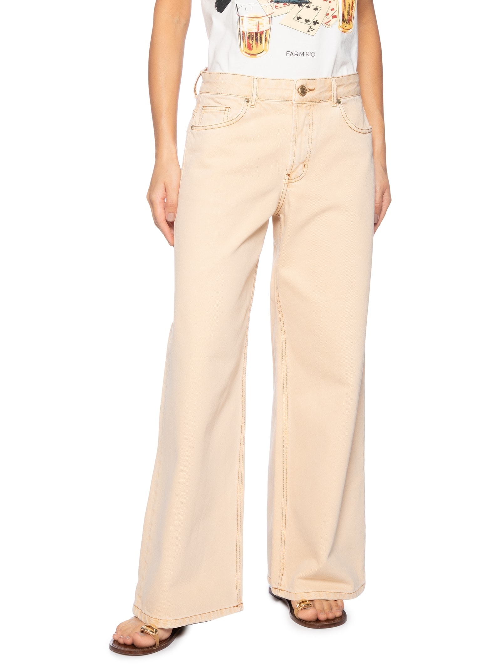 Calça Sarja Wide Faver Bege Farm