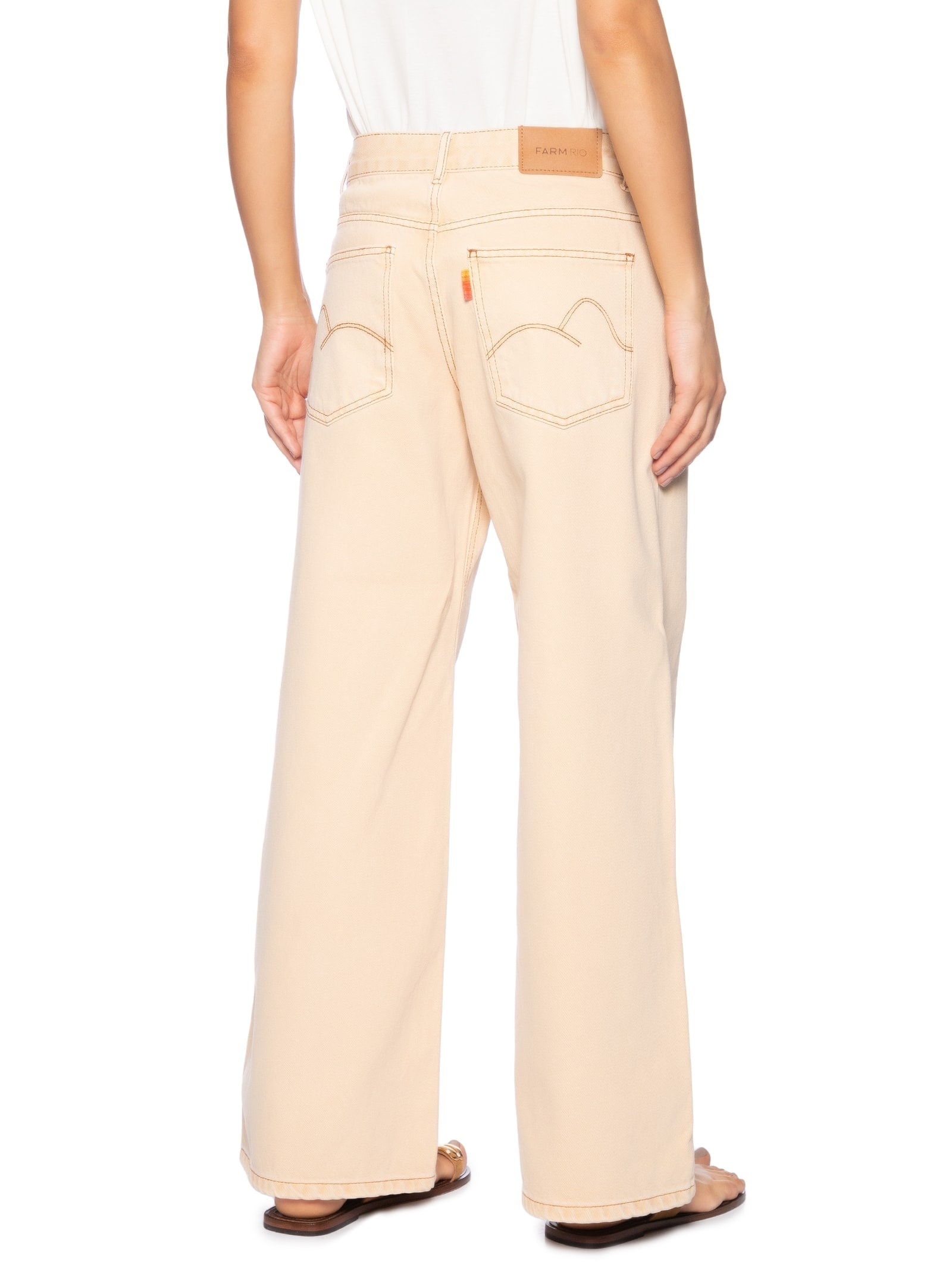 Calça Sarja Wide Faver Bege Farm