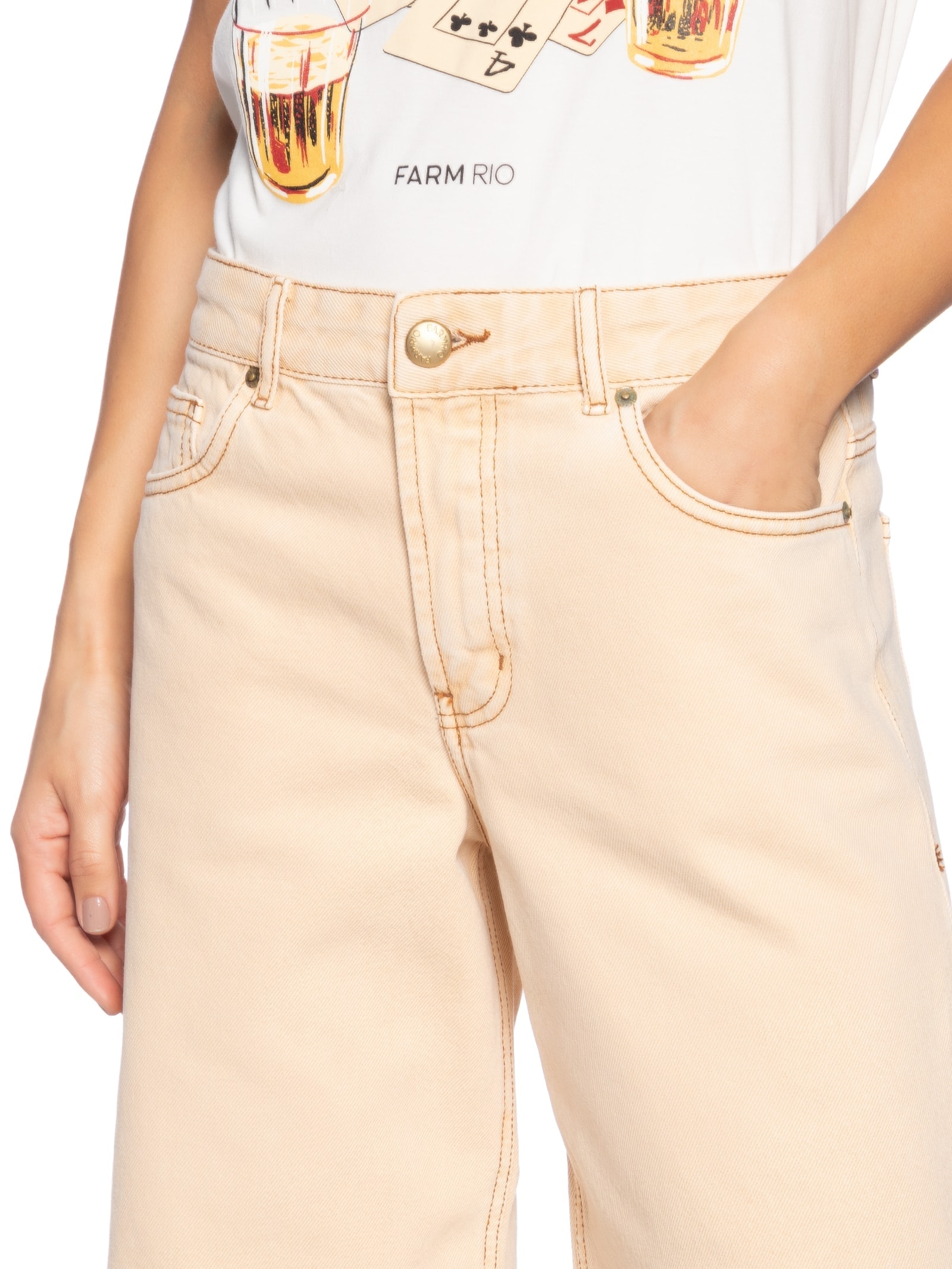 Calça Sarja Wide Faver Bege Farm