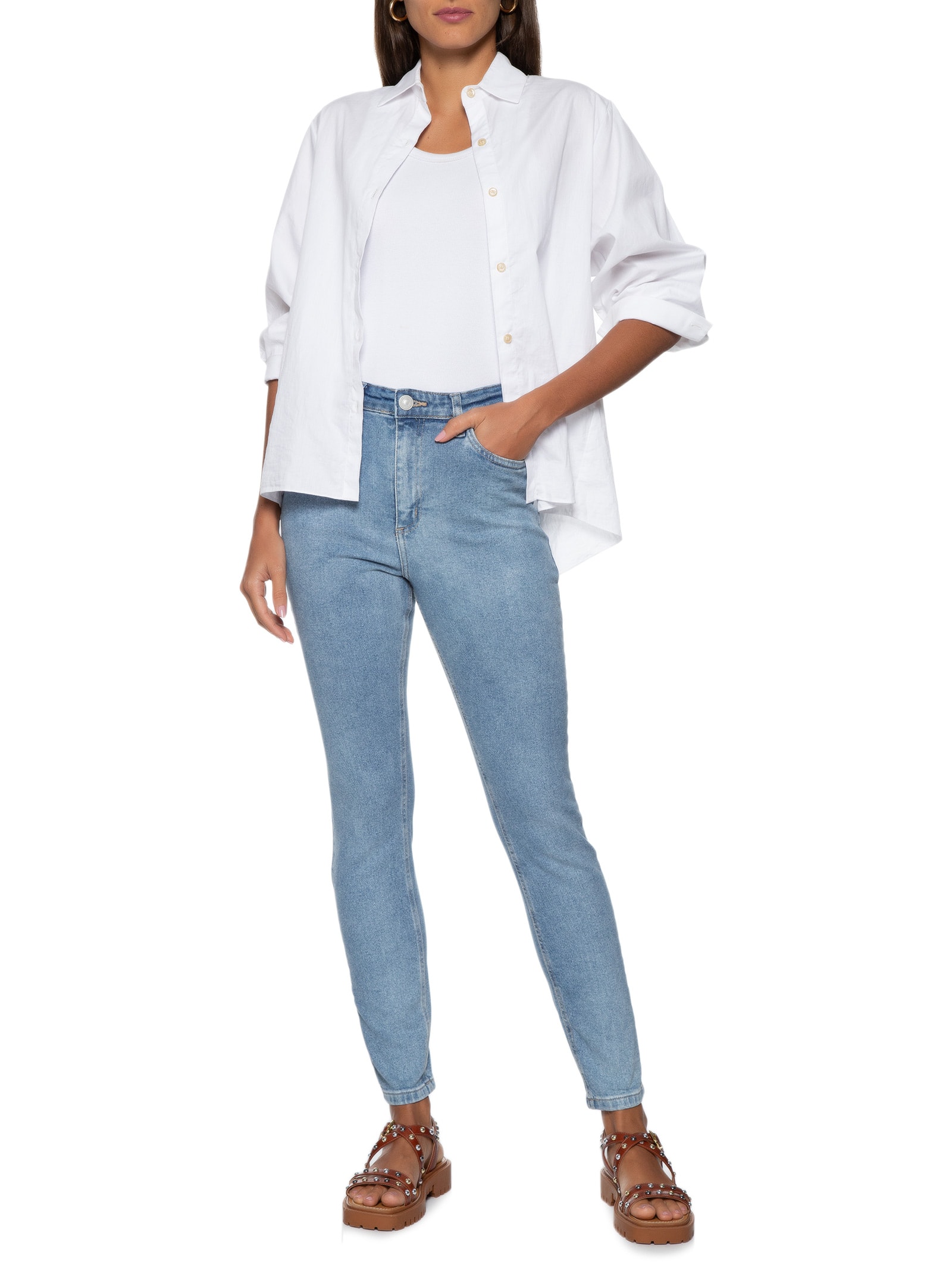 Calça Skinny Feminina Azul Dzarm