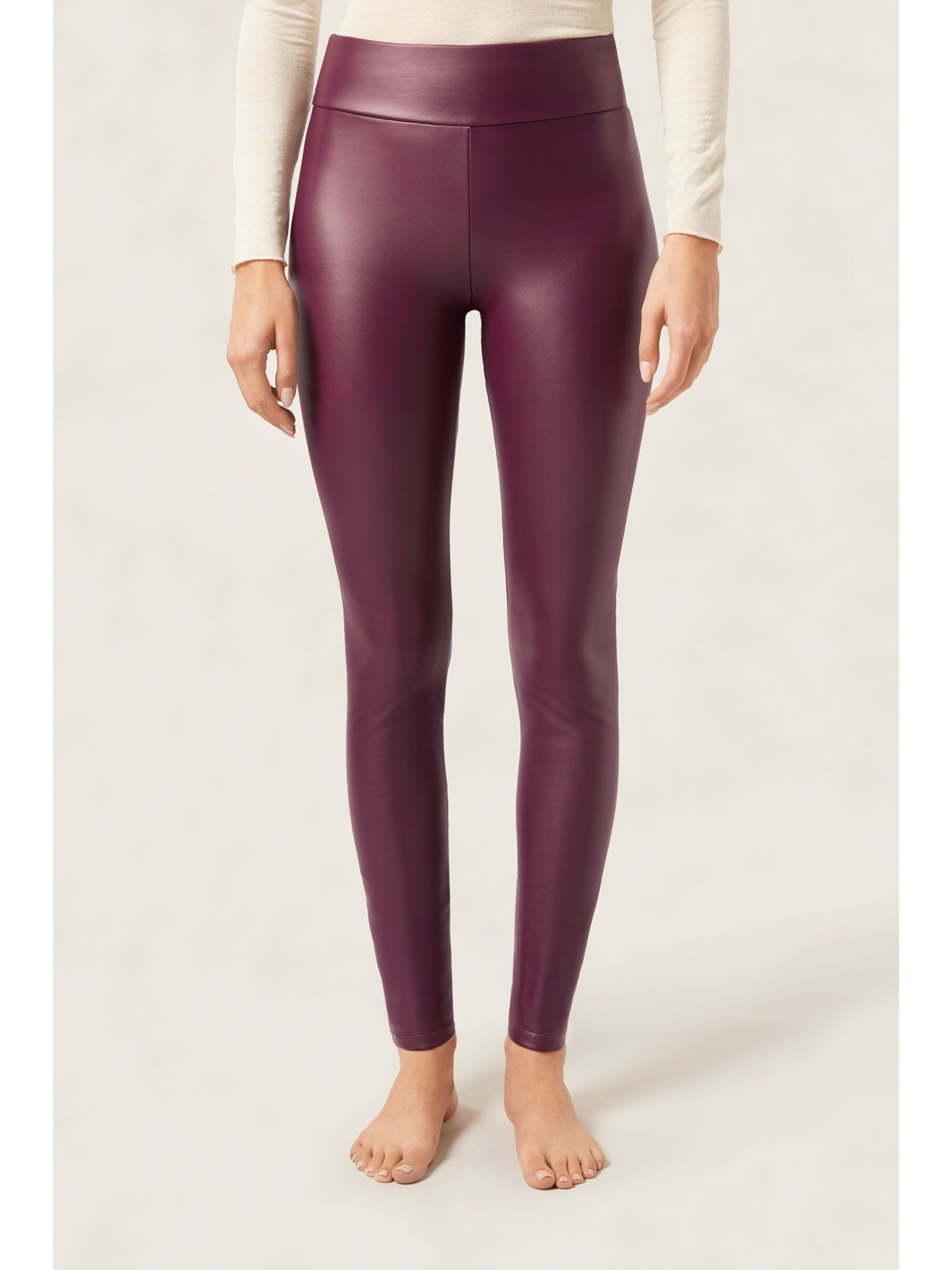 Calça Skinny Térmica Efeito Couro Bordô Calzedonia