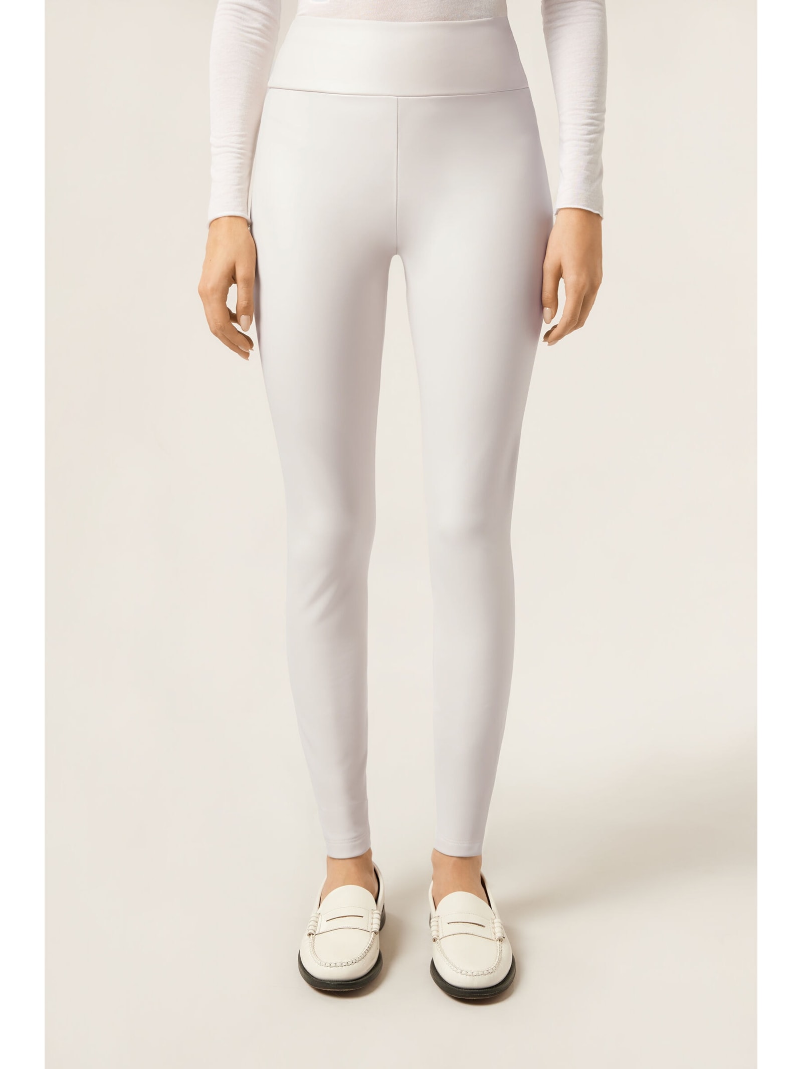 Calça Skinny Térmica Efeito Couro Branco Calzedonia