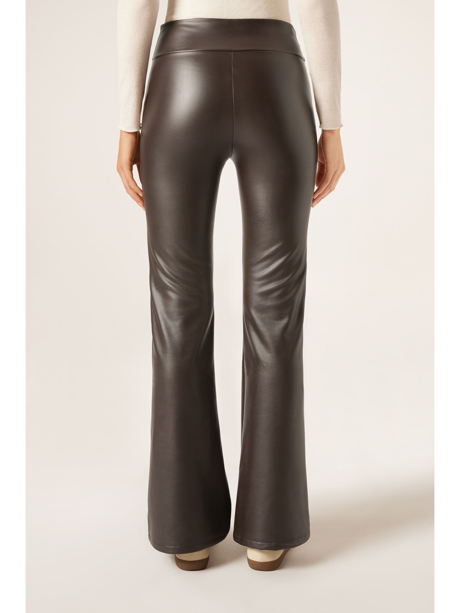 Calça Térmica Flare Com Efeito Couro Marrom Calzedonia